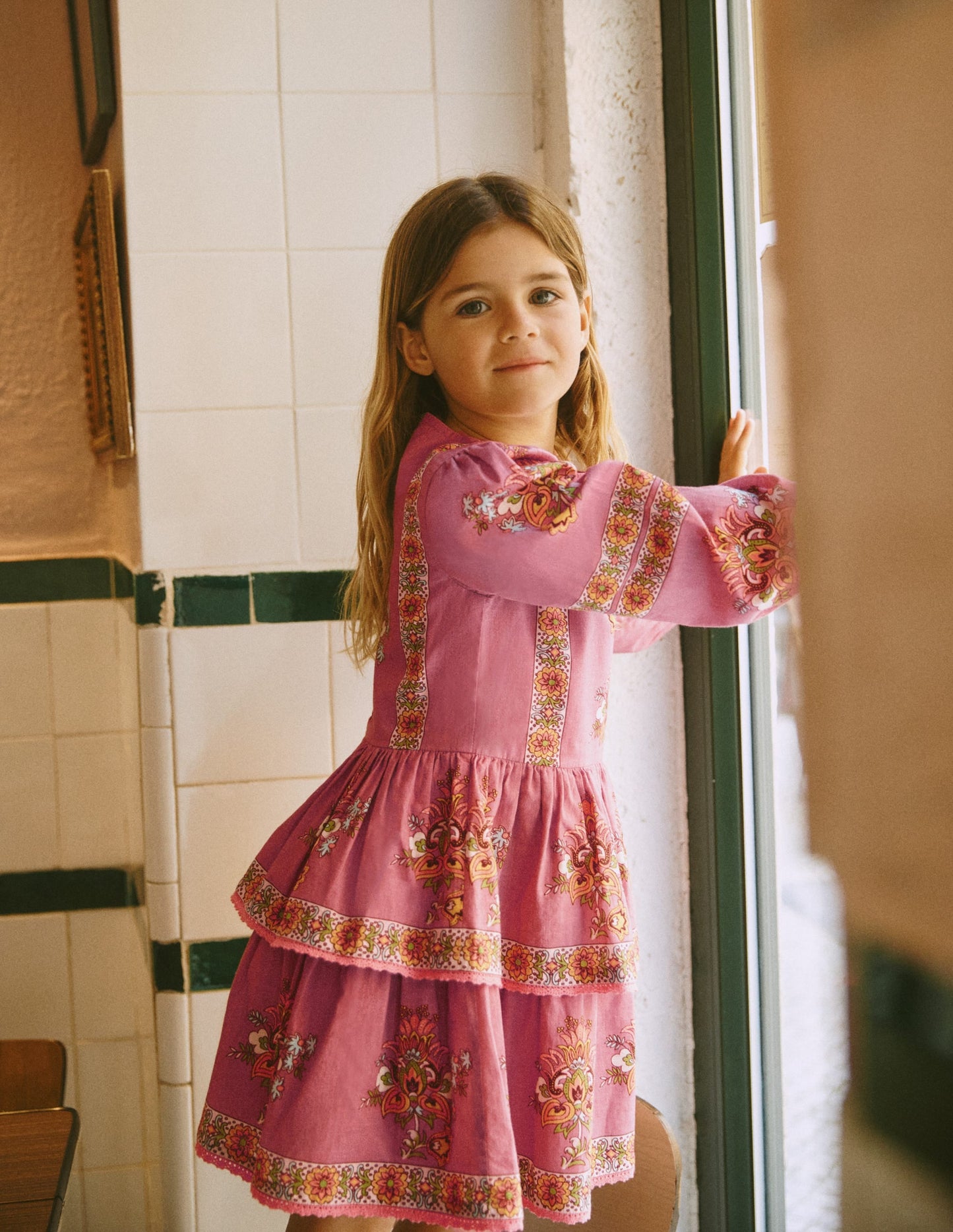 Printed Tiered Woven Dress-Pink Floral Placement