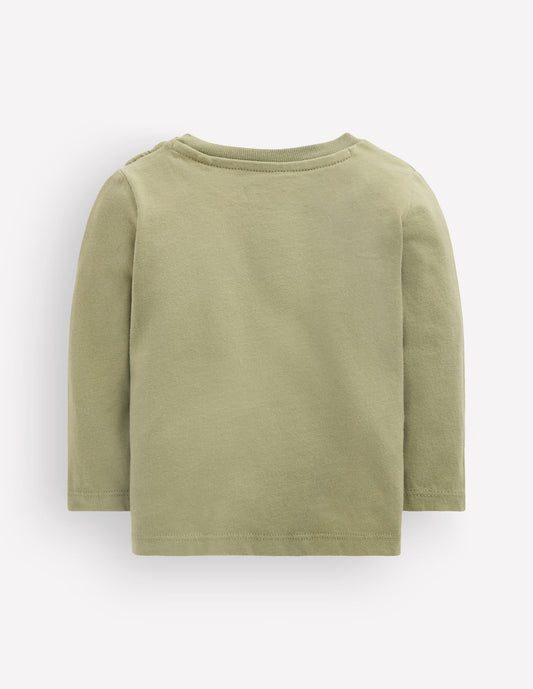 Long Sleeve Appliqué T-shirt-Green Trains
