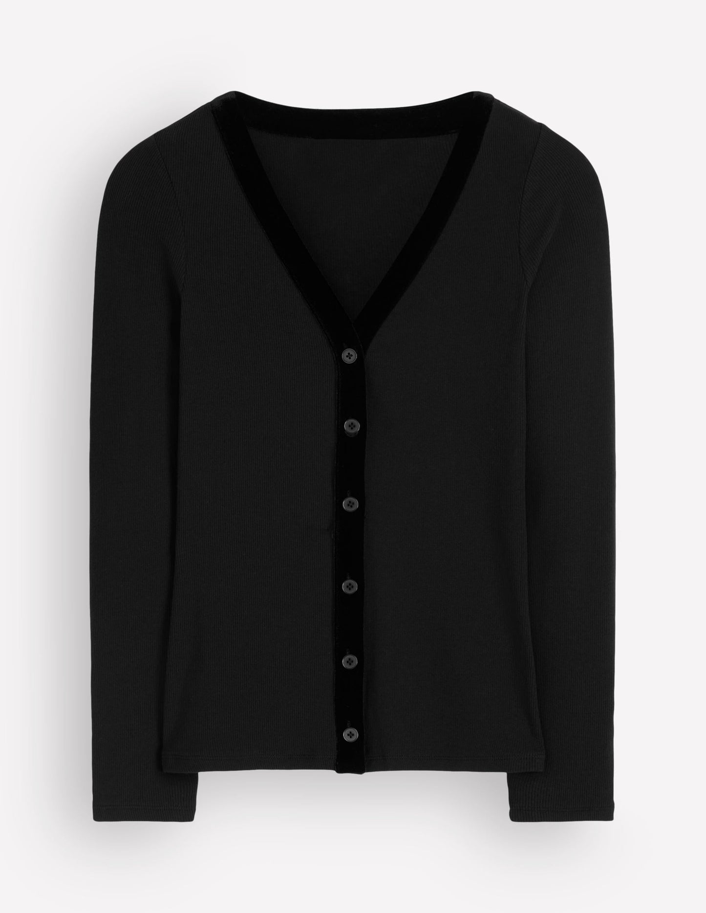 Velvet Trimmed V-Neck Top-Black