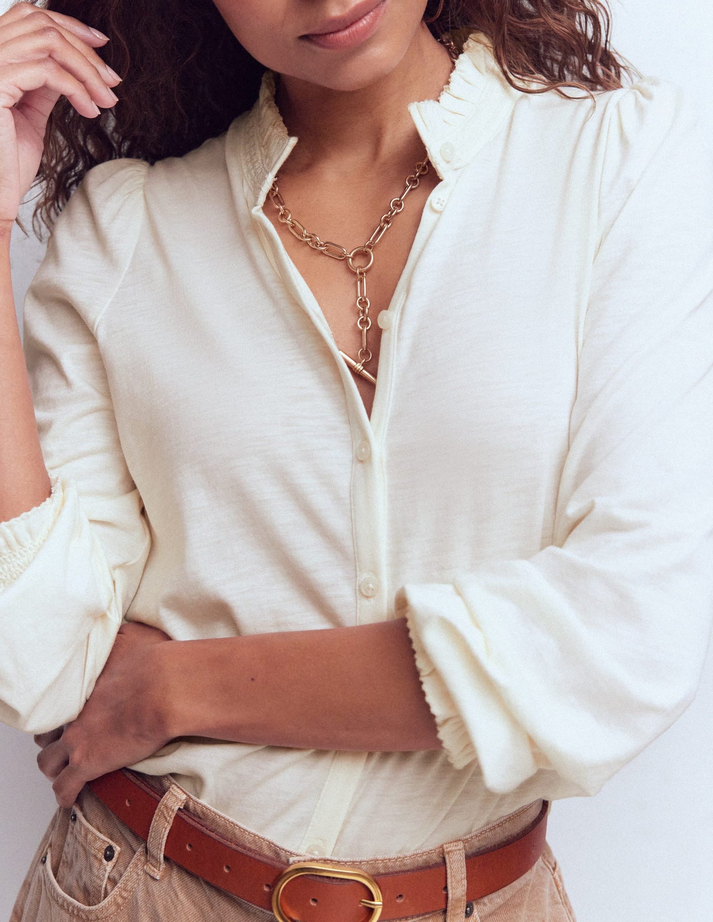Effie Smocked Detail Shirt-Ivory