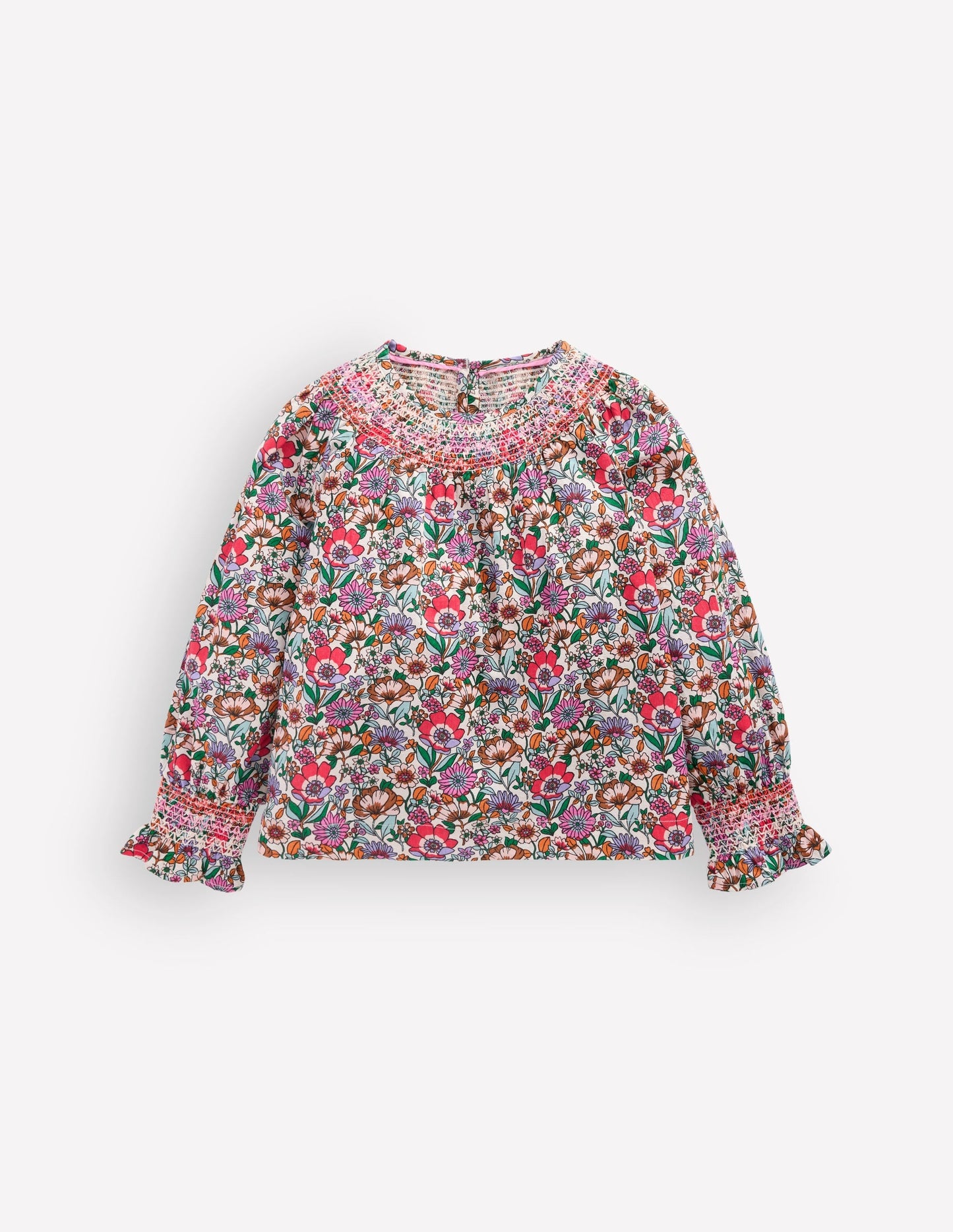 Smocked Printed Blouse-Soft Cream Floral Field