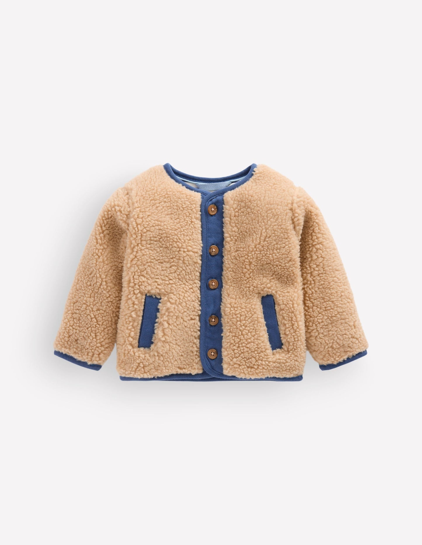 Cosy Borg Button-Down Jacket-Brown/Blue