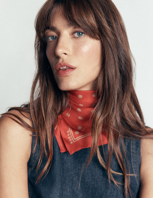 Elisabeth Silk Square Scarf-Red, Camel Spot