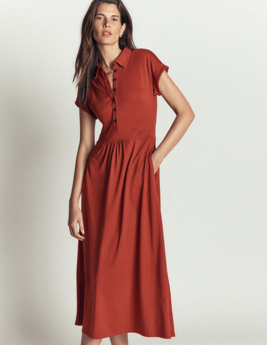 Fae Jersey Shirt Dress-Burnt Orange