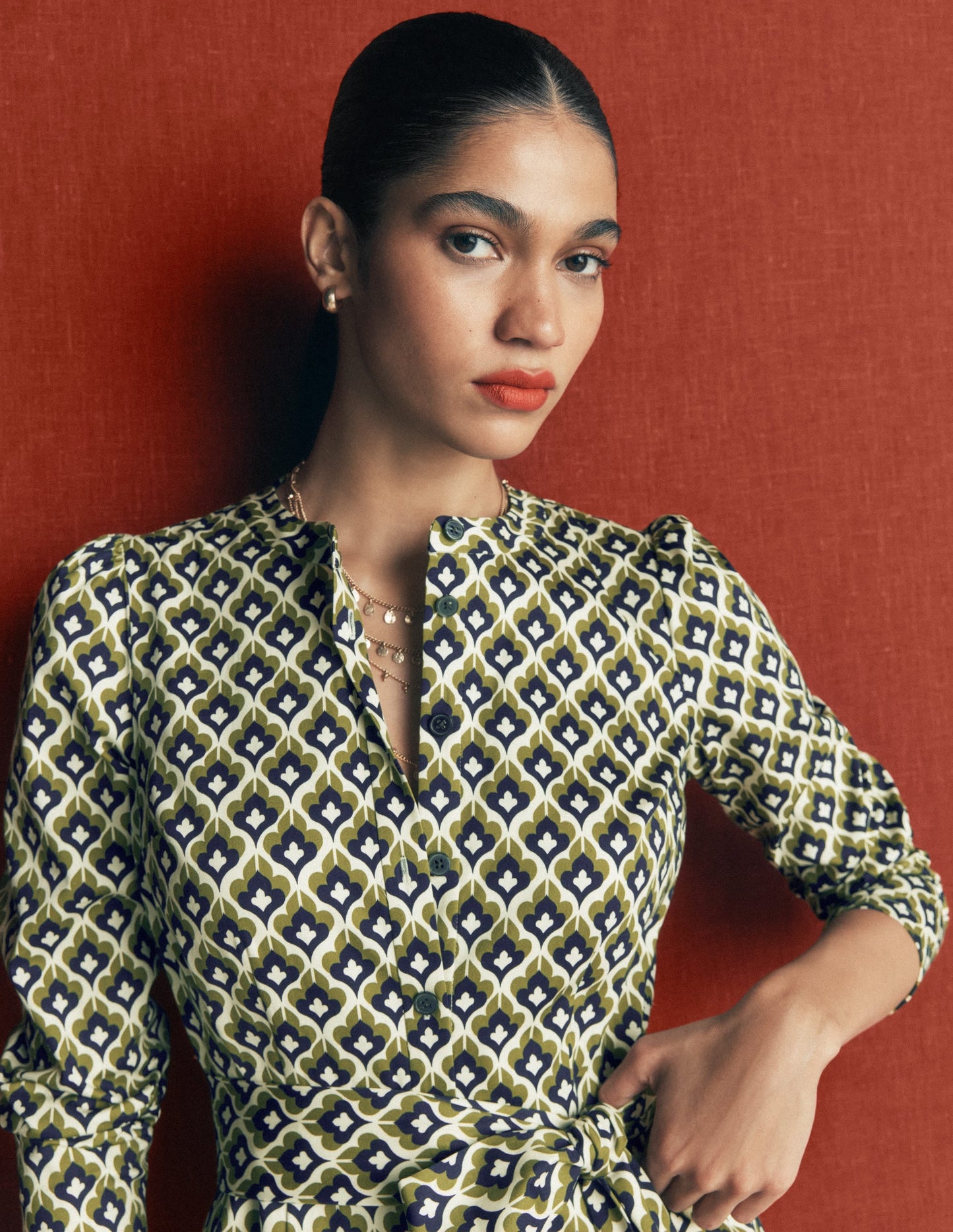 Louise Midi Shirt Dress-French Navy, Geo Party