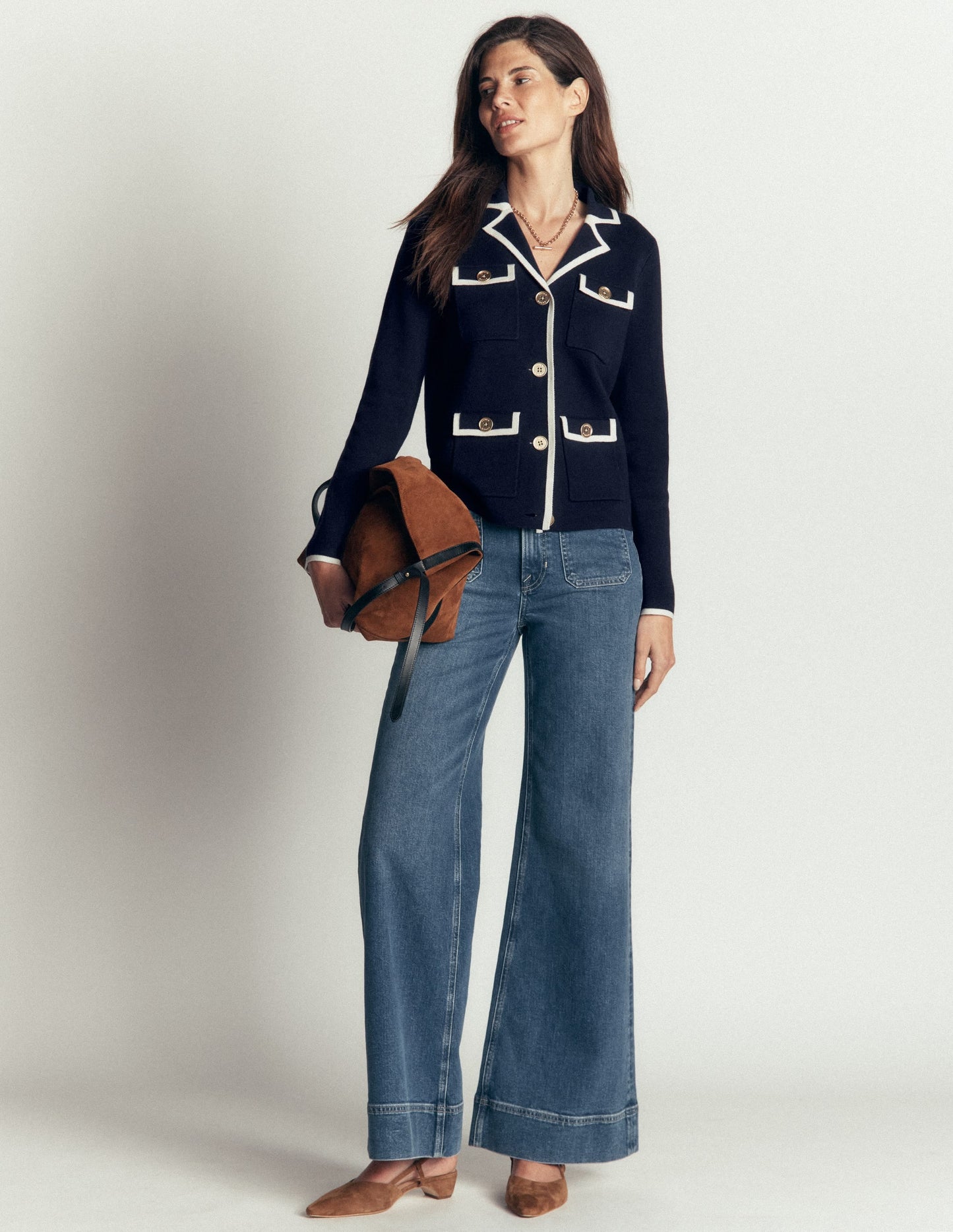 Phoebe Collared Knitted Jacket-Navy