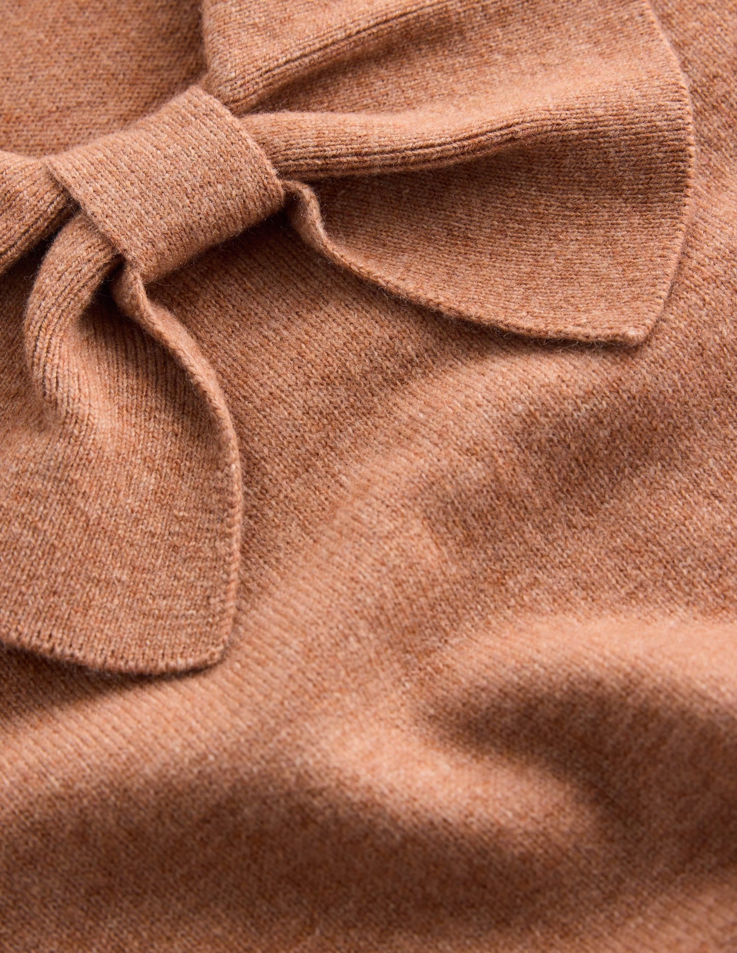 Bow Neck Knitted Jumper-Camel Melange