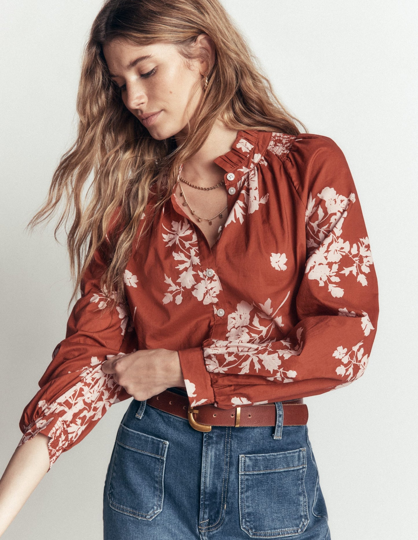 Erica Cotton Frill Top-Arabian Spice, Flecked Bunch