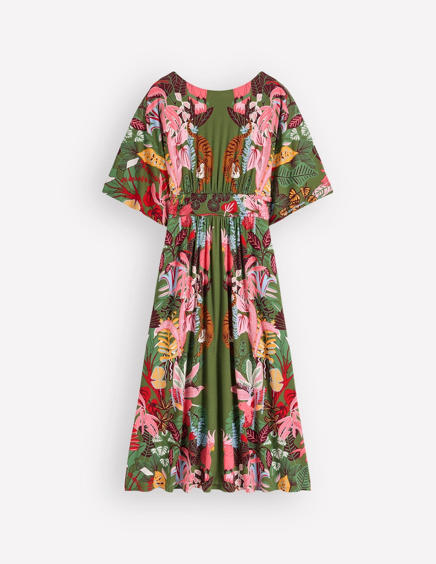 Imelda Kimono Jersey Dress-Olive, Tropical Safari