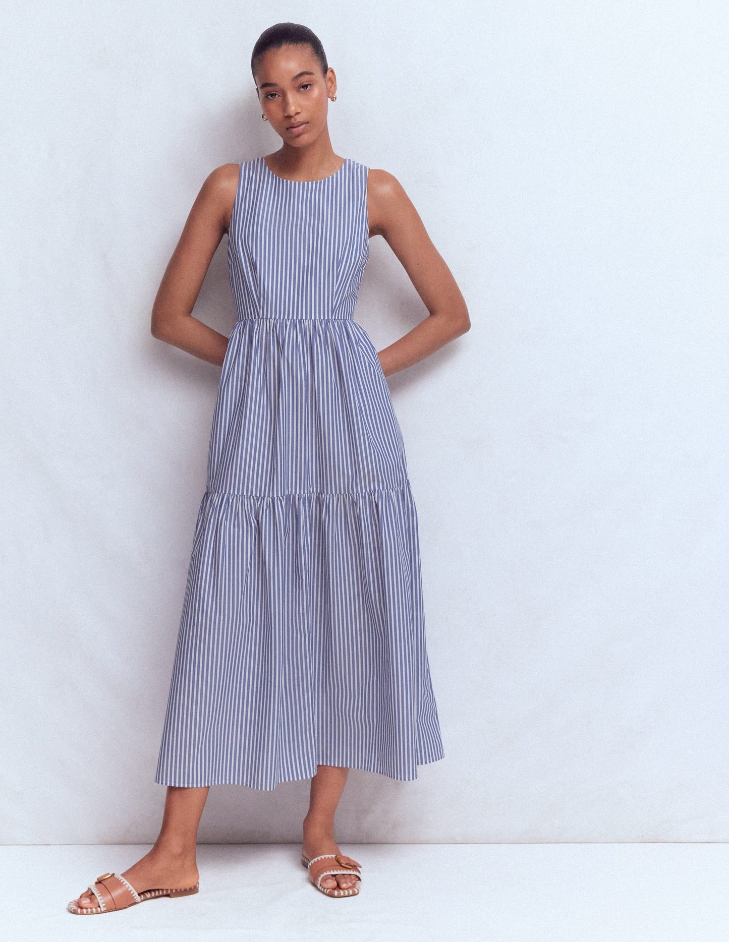 Sleeveless Poplin Dress-Surf the Web Stripe