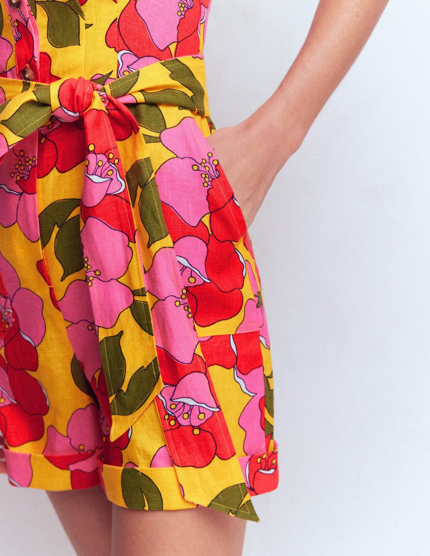 Kay Linen Playsuit-Yellow Radiant Bloom