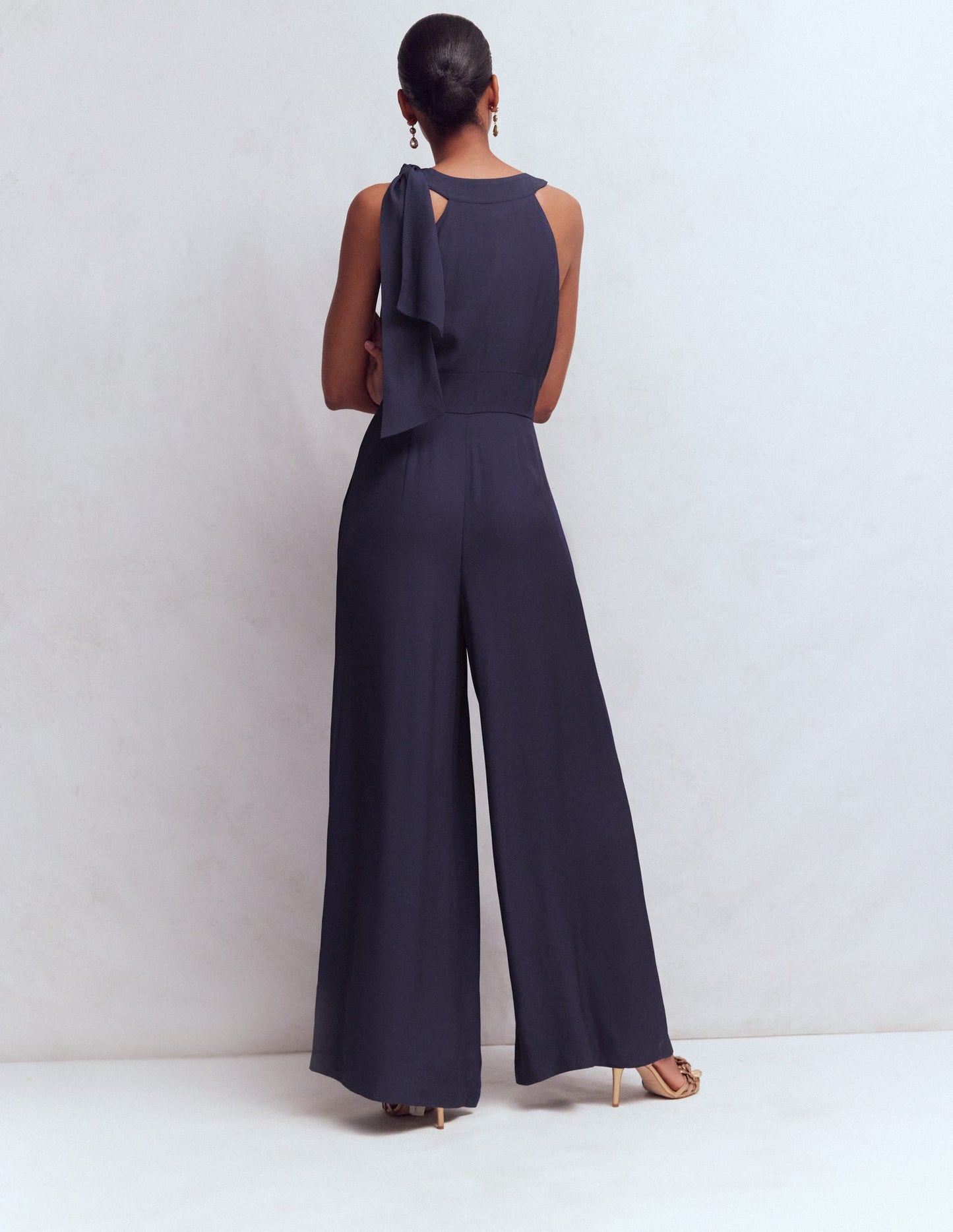 Tie Halter Neck Jumpsuit-Navy