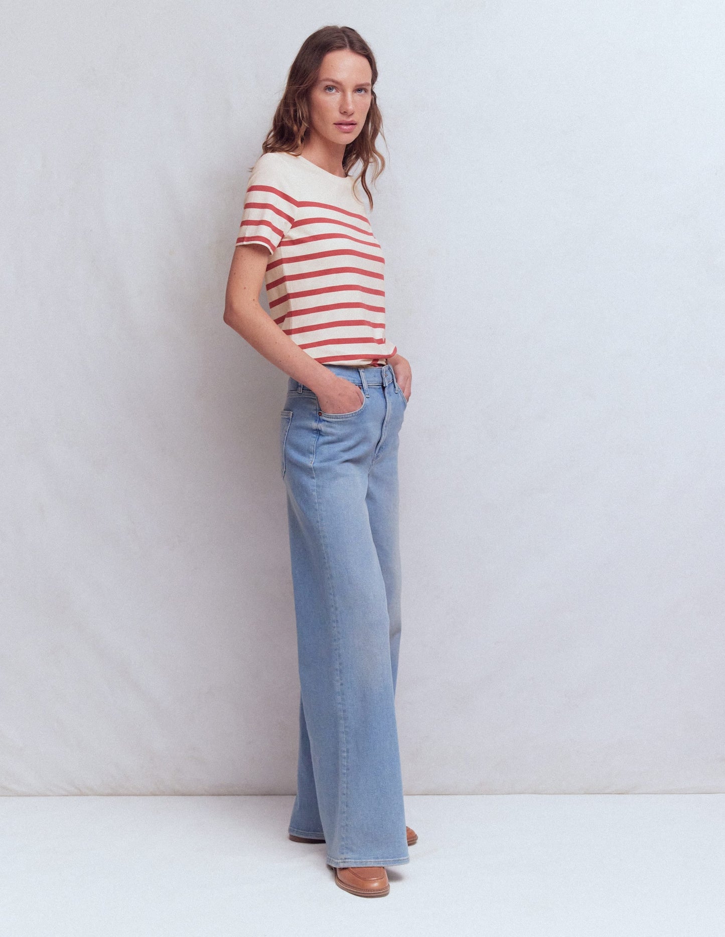 Olivia Short Sleeve Breton-Earth Red, Ivory Stripe