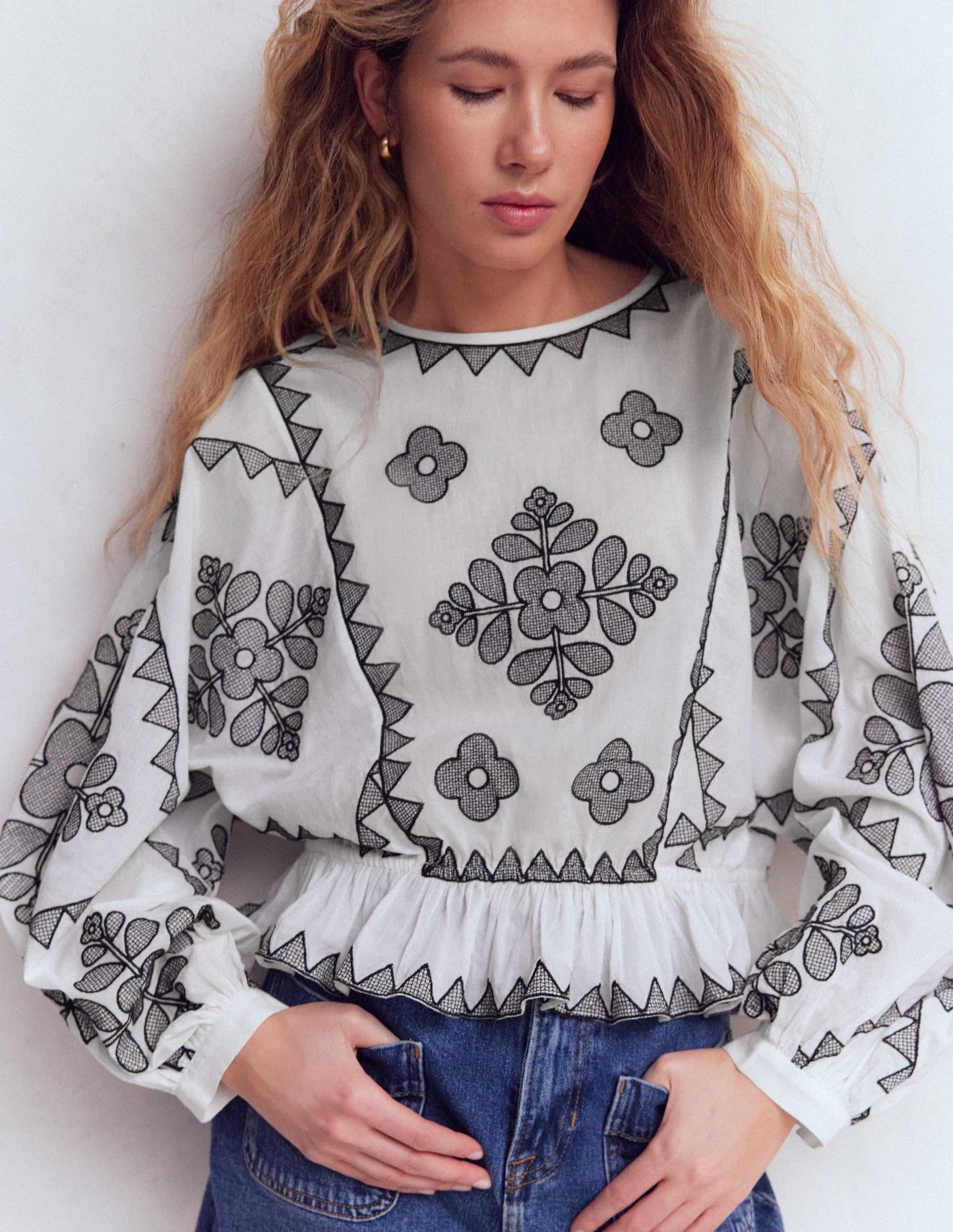 Embroidered Holiday Top-Ivory