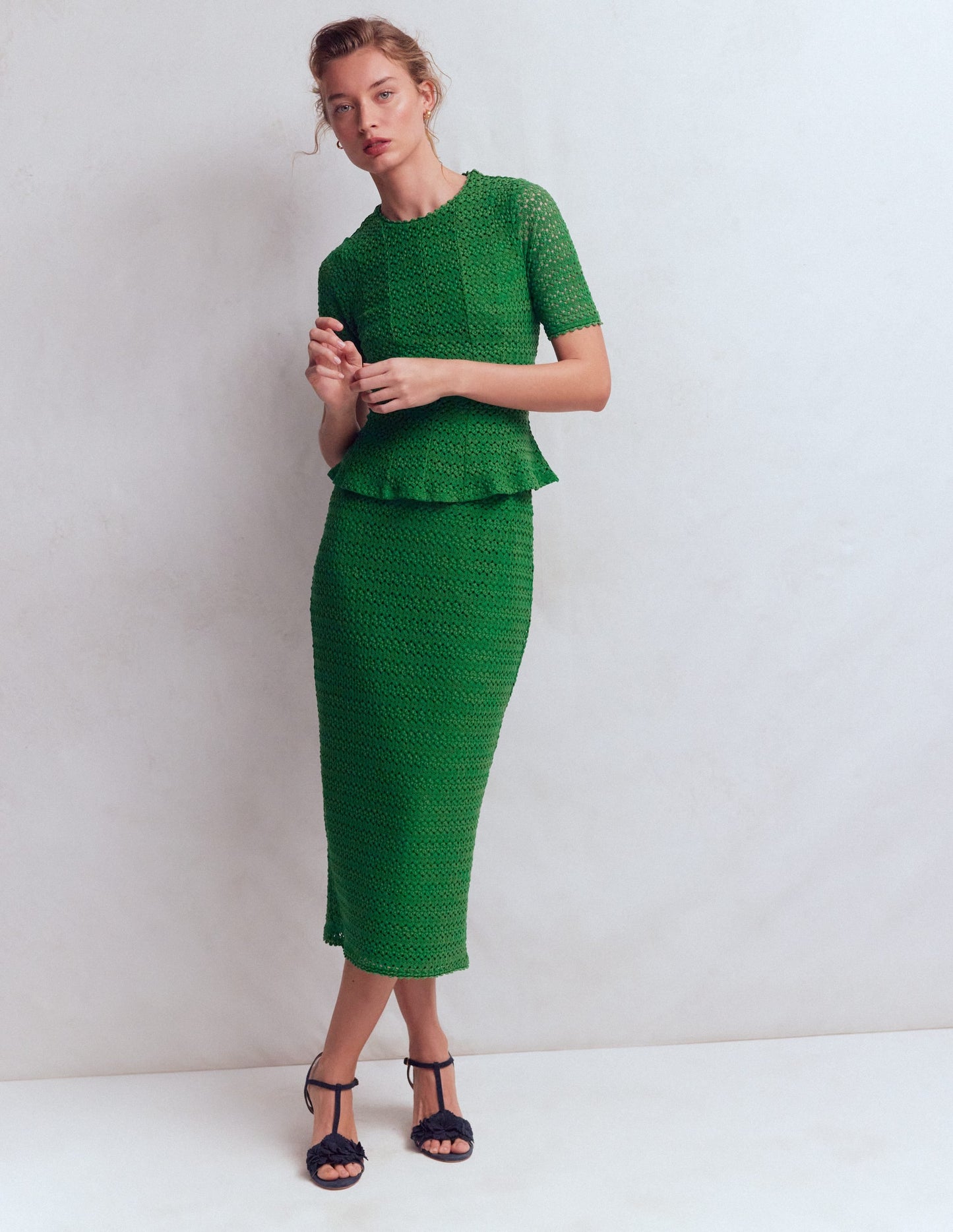 Lace Peplum Top-Verdant Green