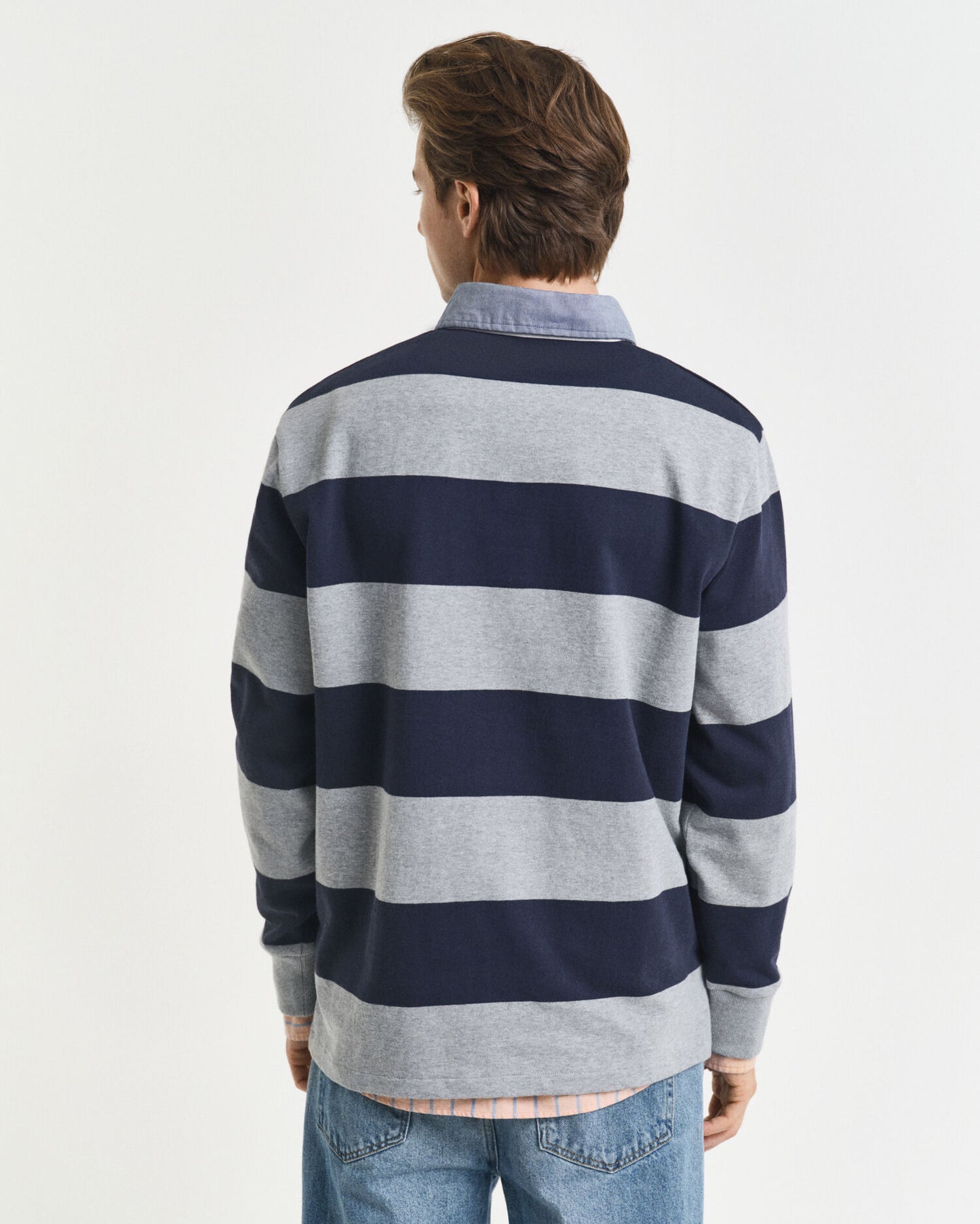 Polo lourd rayé à col en chambray