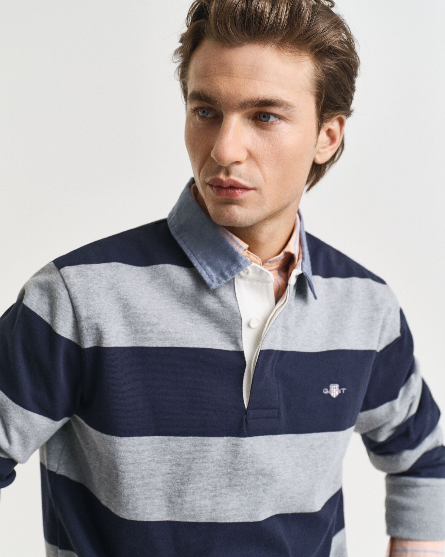 Polo lourd rayé à col en chambray
