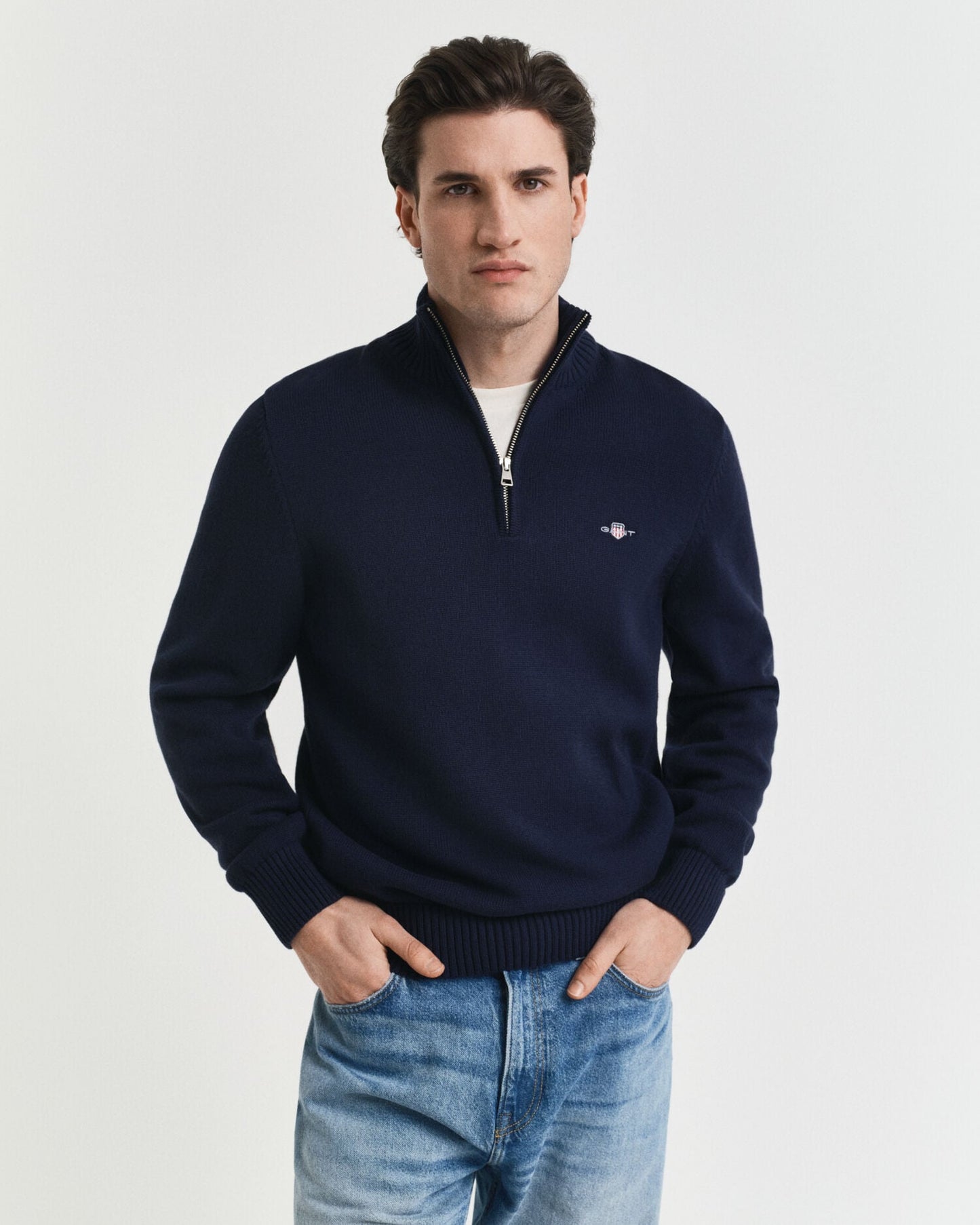 Freizeit-Baumwollpullover mit halbem Reißverschluss