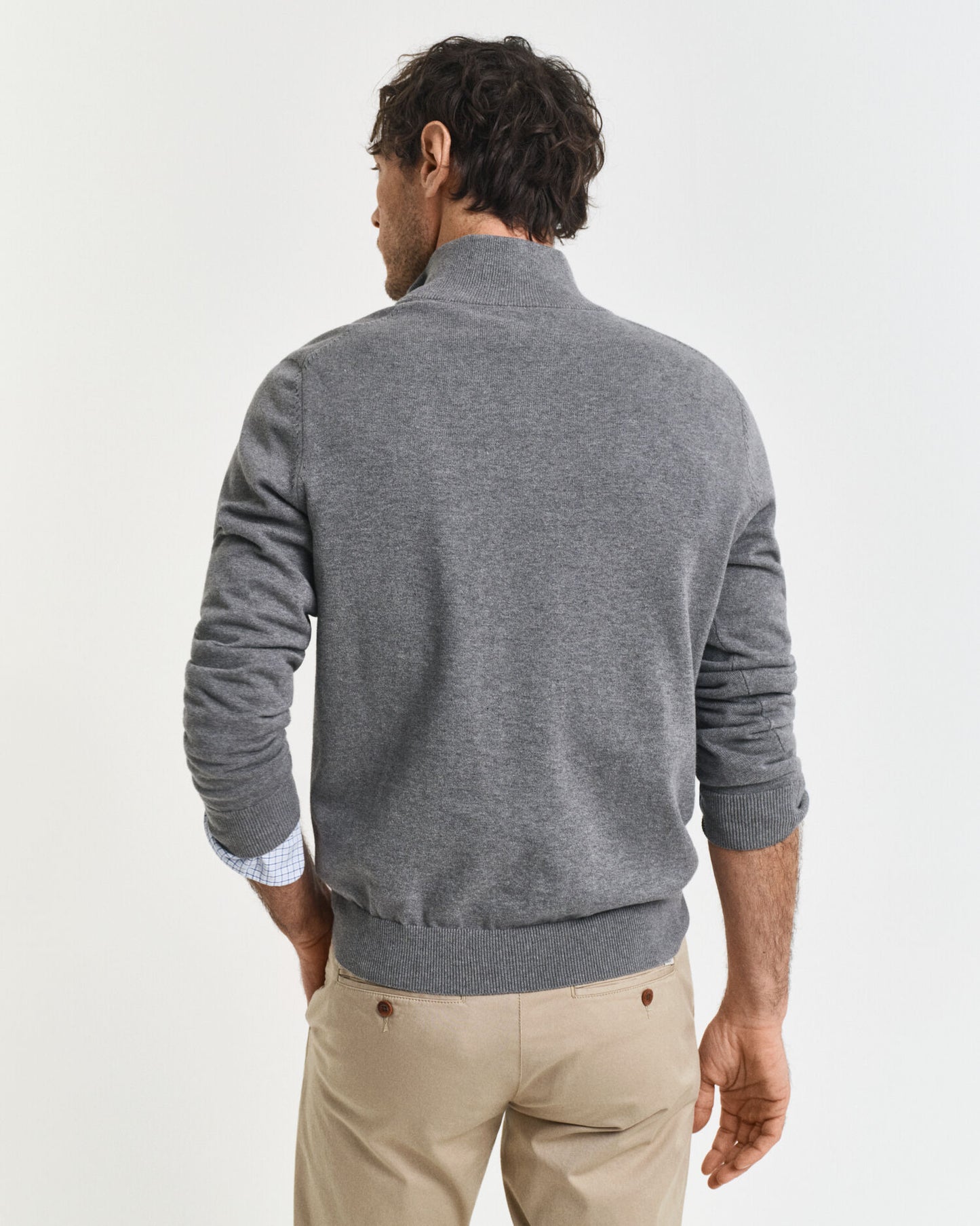 Klassischer Baumwoll-Sweater mit halbem Reißverschluss