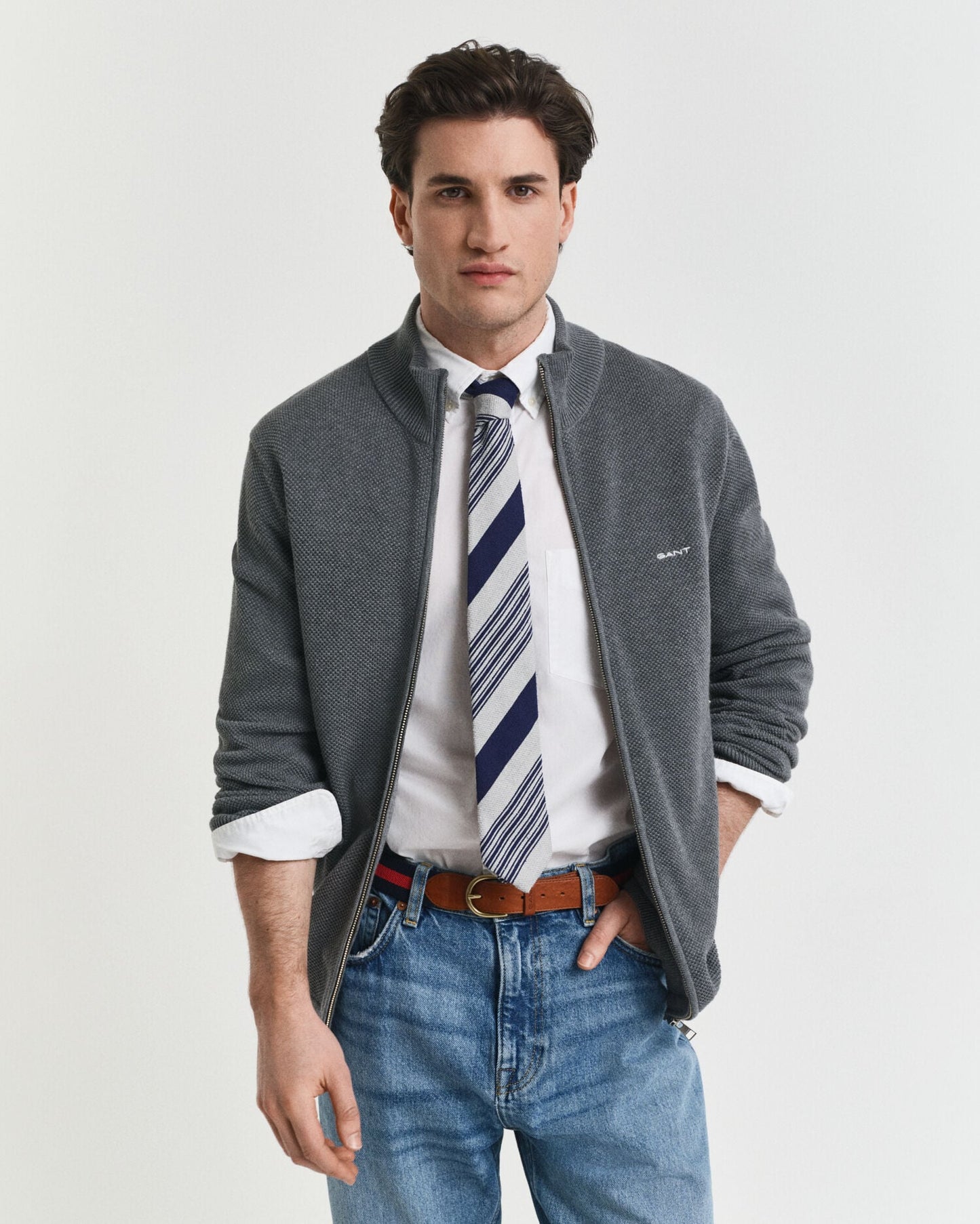 Cardigan zippé en piqué de coton