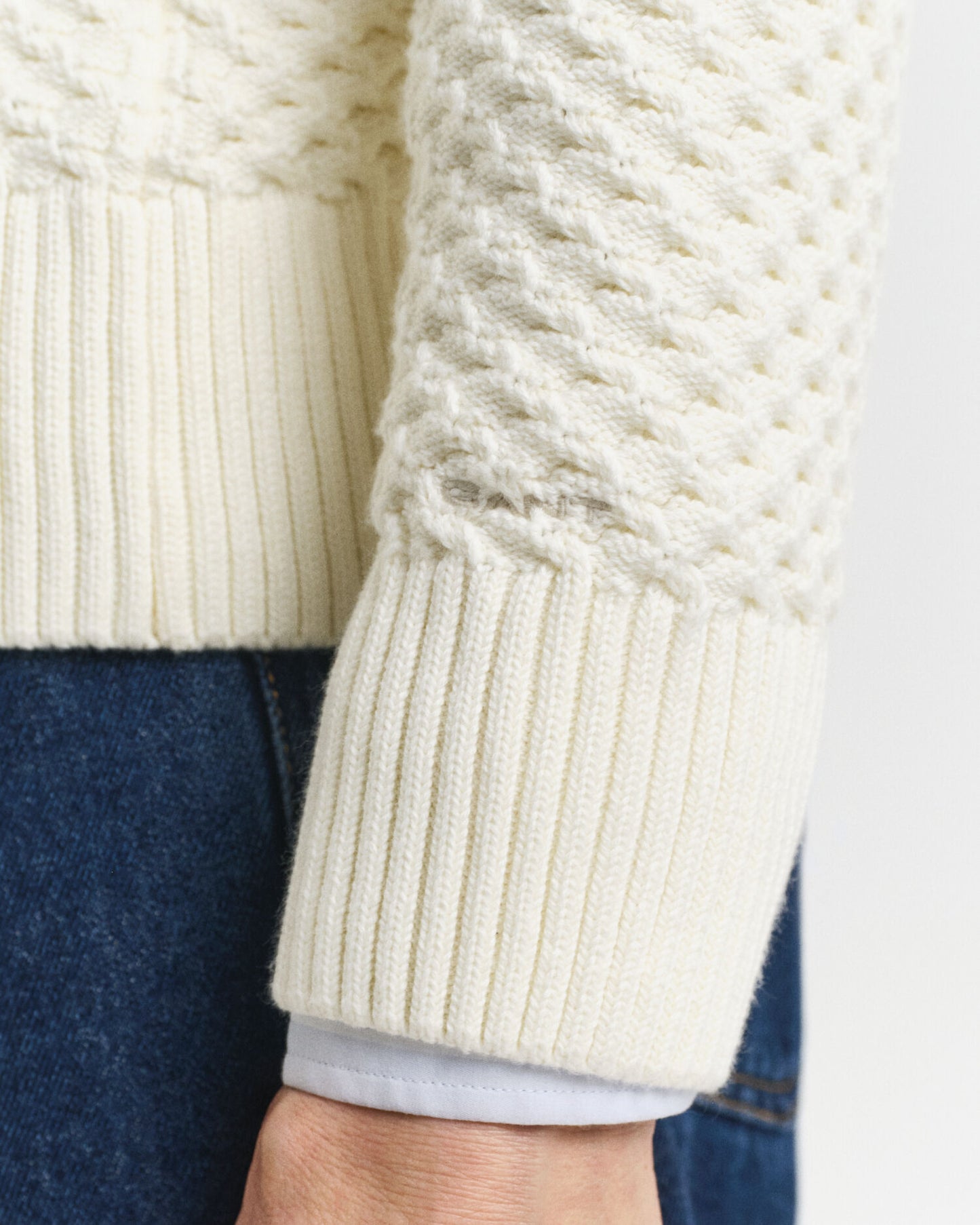 Chandail en coton texturé à demi-glissière