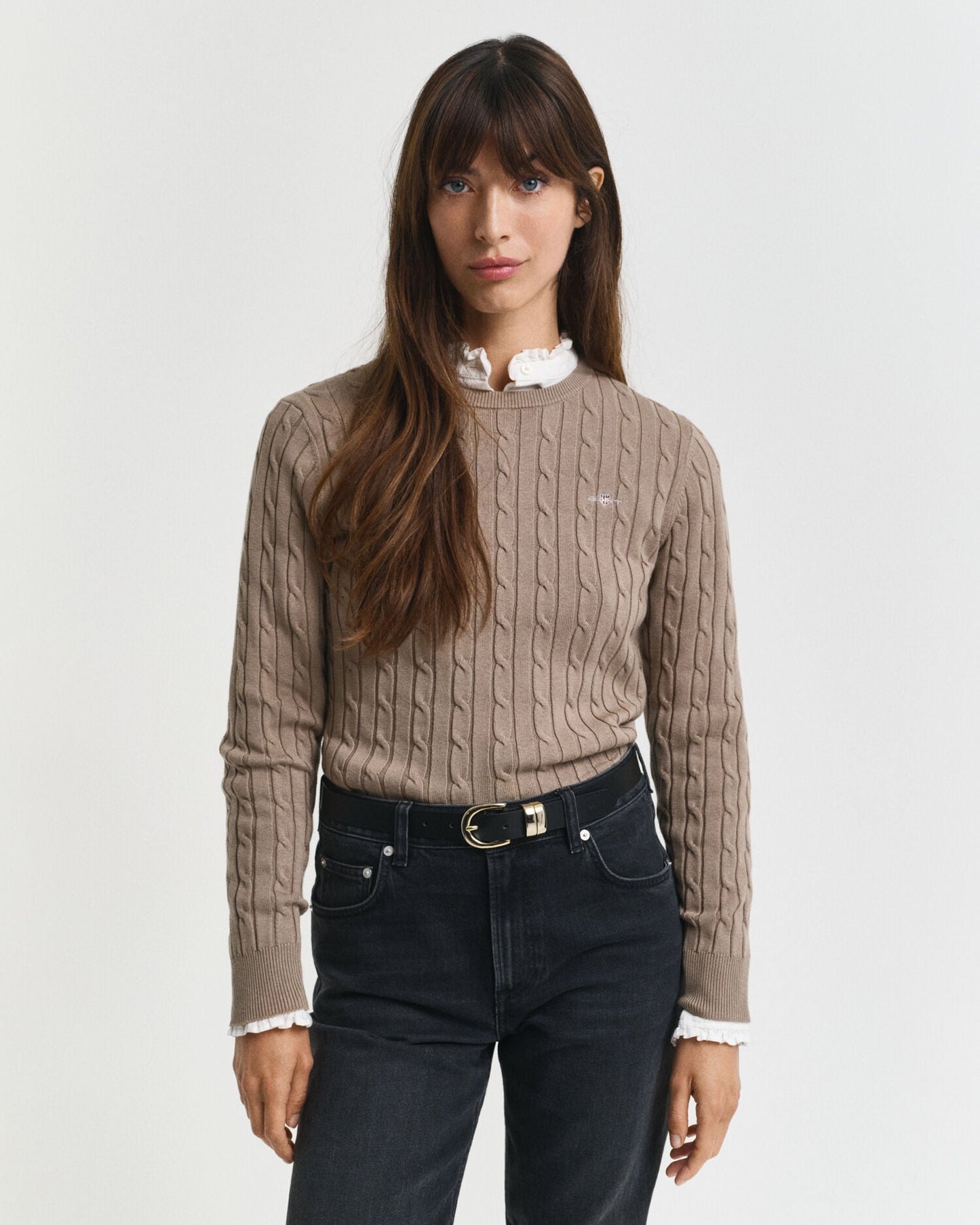 Pullover mit Rundhalsausschnitt aus Stretch-Baumwolle mit Zopfmuster