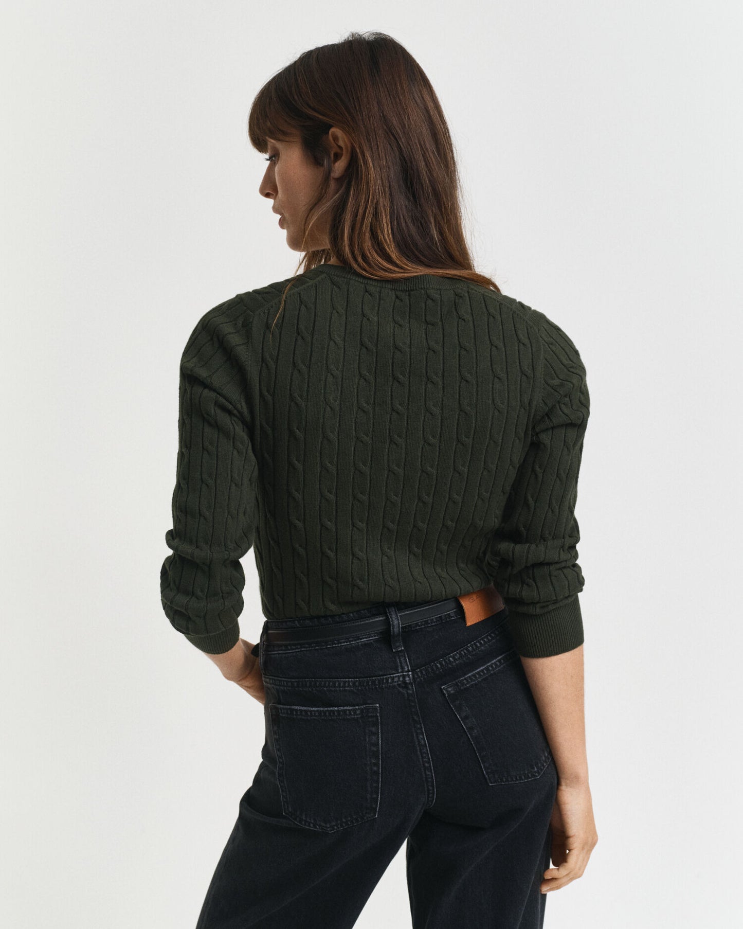 Pull Col V en Tricot Torsadé de Coton Extensible