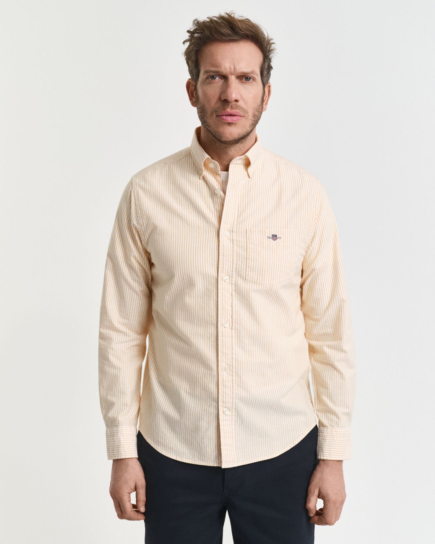 Chemise Oxford classique à rayures banquier coupe droite