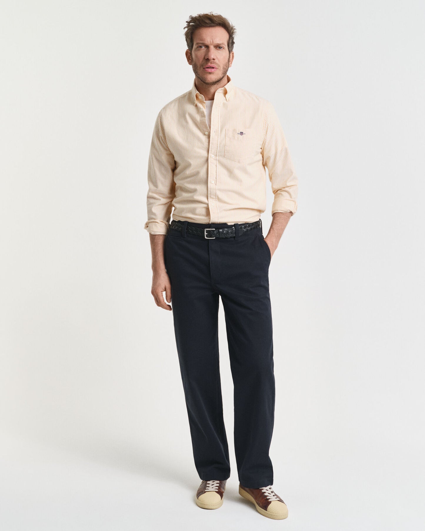 Chemise Oxford classique à rayures banquier coupe droite