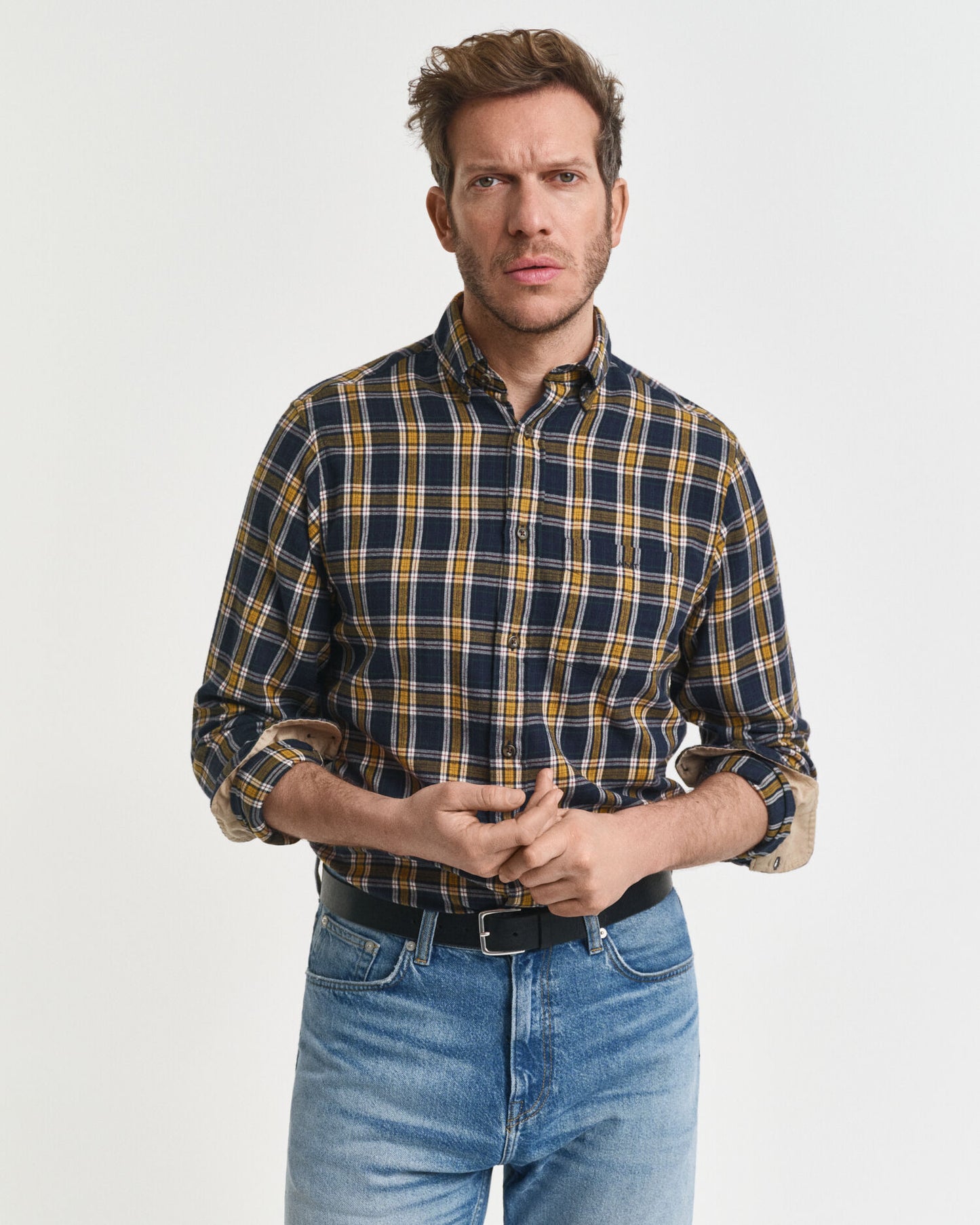 Chemise en flanelle quadrillée coupe droite motif usé