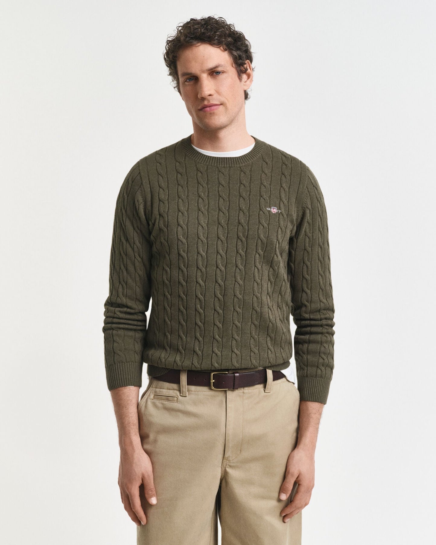 Pull en maille torsadée de coton à col rond