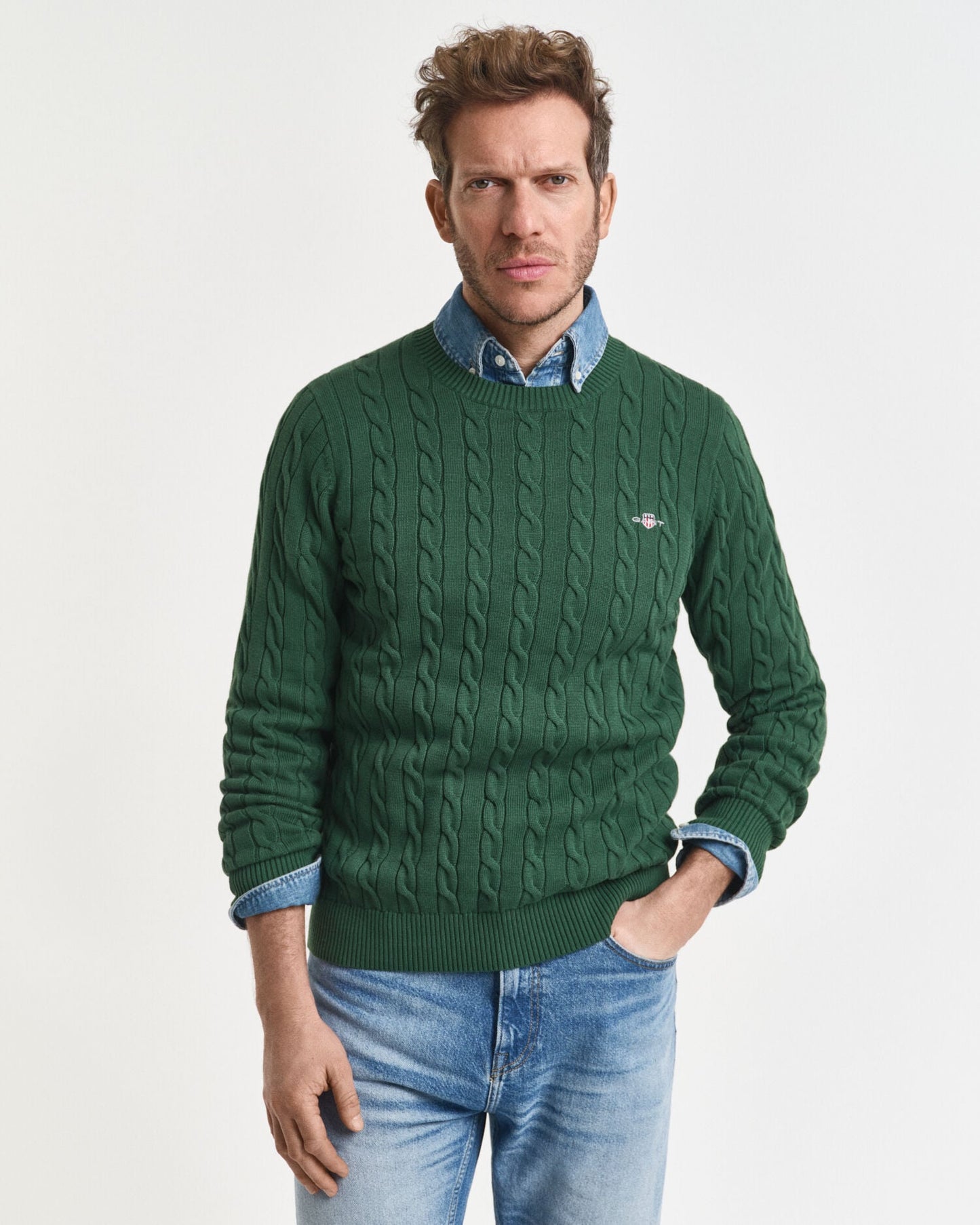 Pullover mit Rundhalsausschnitt aus Baumwoll-Zopfstrick