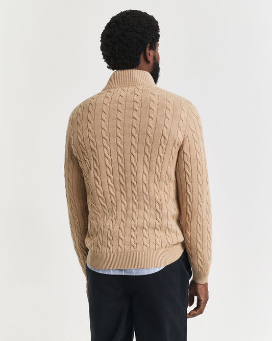 Baumwoll-Half-Zip-Pullover mit Zopfmuster
