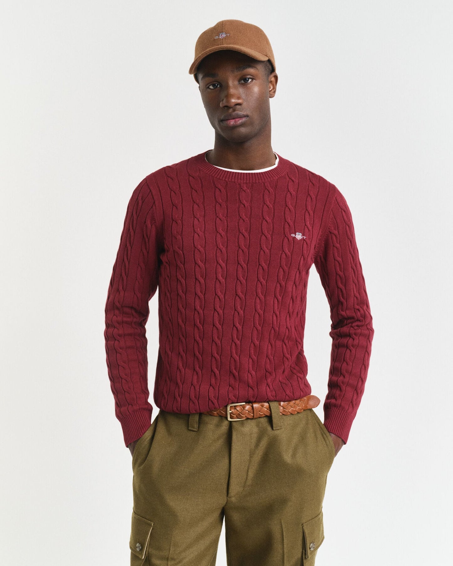 Pull en maille torsadée de coton à col rond