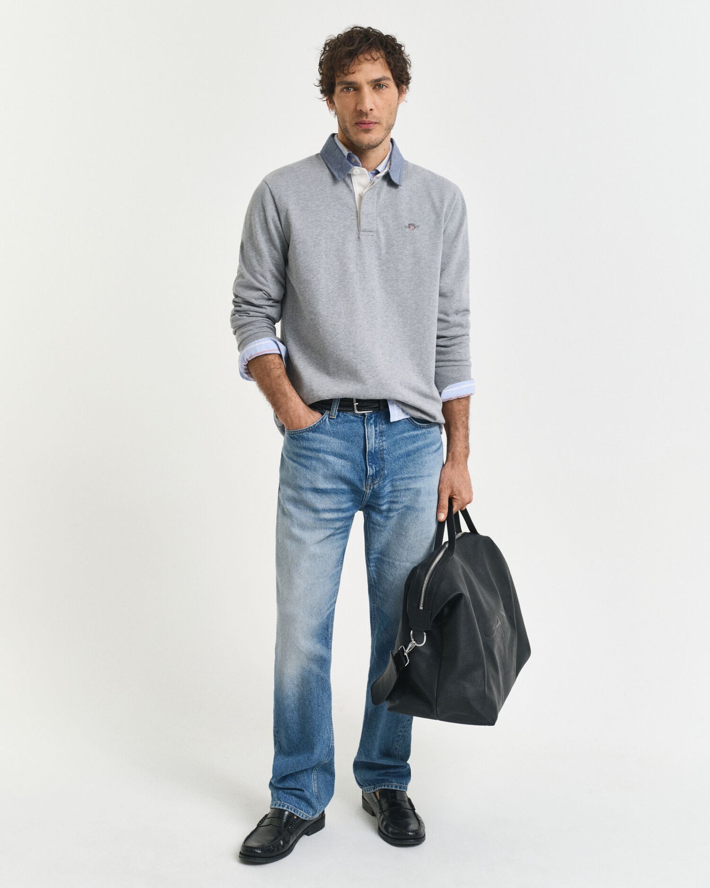 Rugby-Polohemd mit Chambray-Kragen