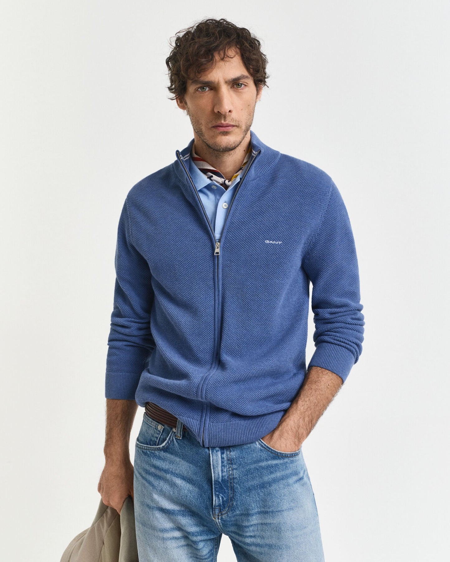 Cardigan zippé en piqué de coton