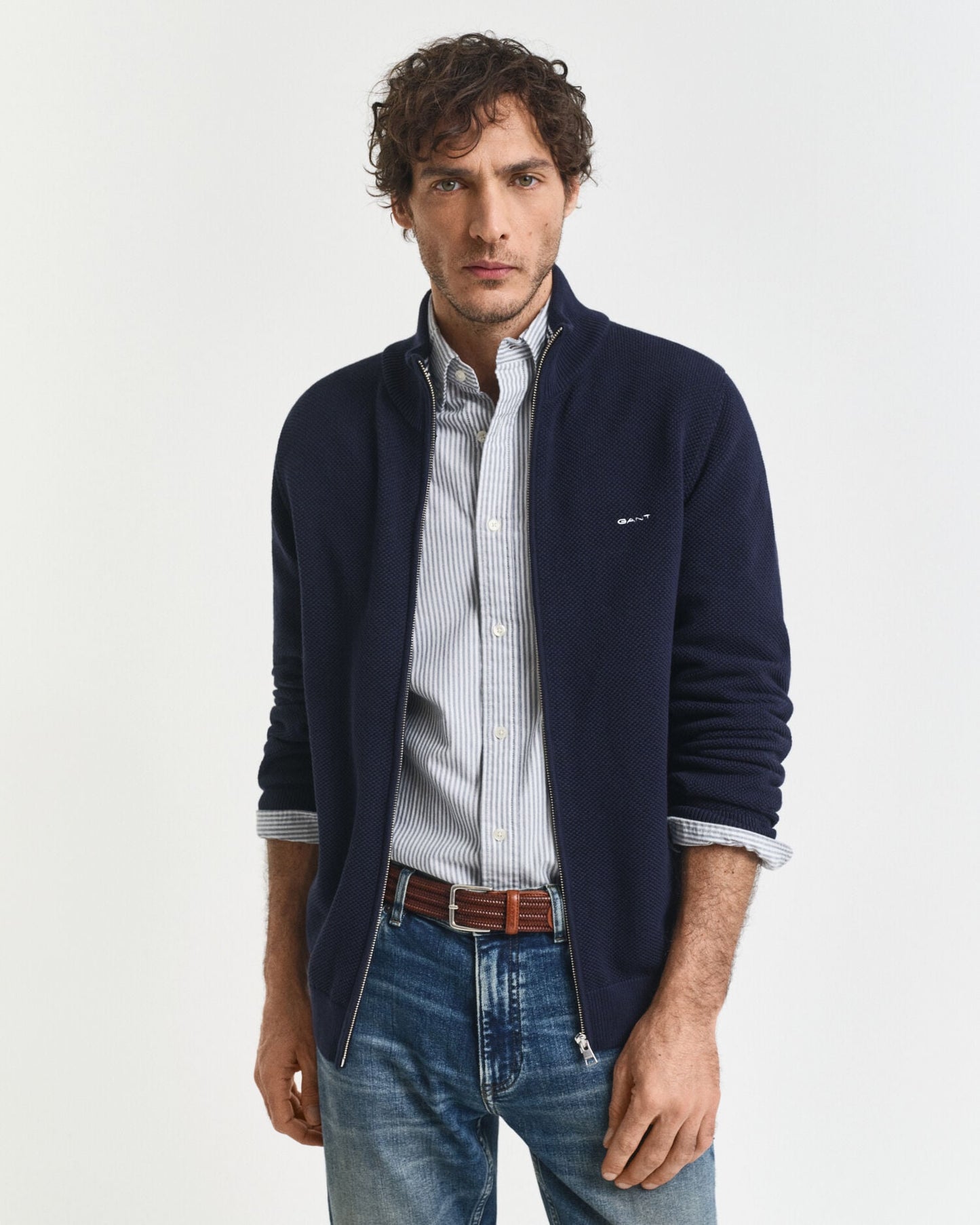 Cardigan zippé en piqué de coton